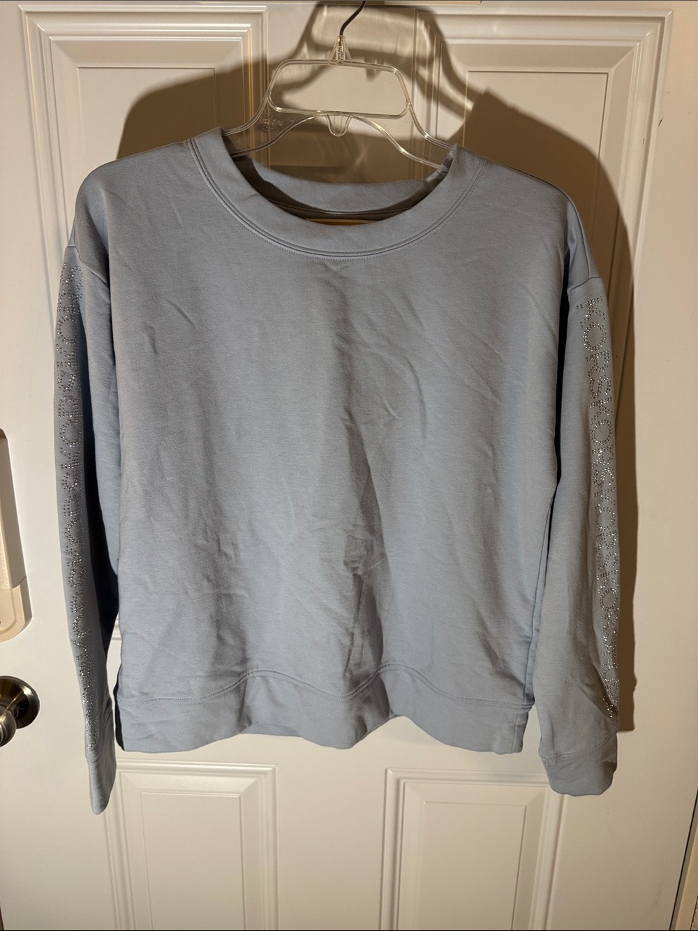 Michael Kors Pale Blue Crewneck Sweatshirt with Embellished Sleeves
